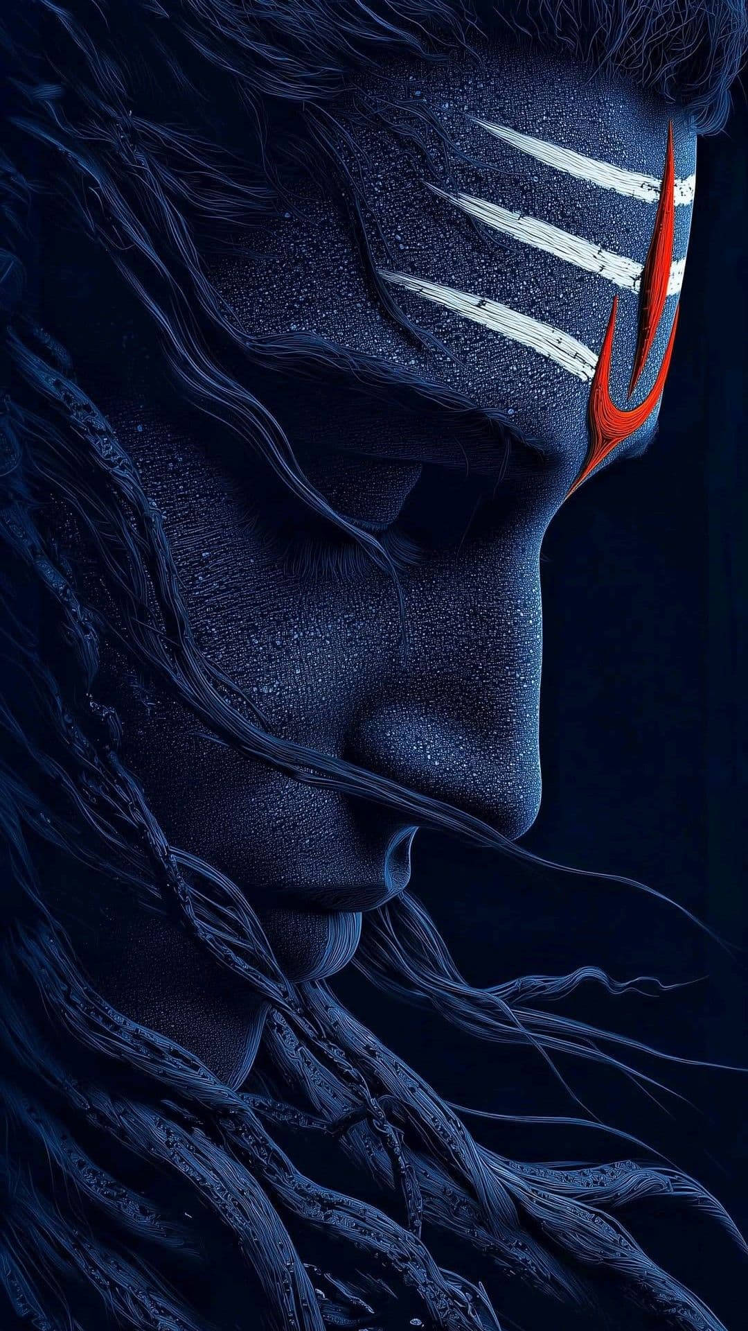Blue Digital Portrait with Red Eye Accent