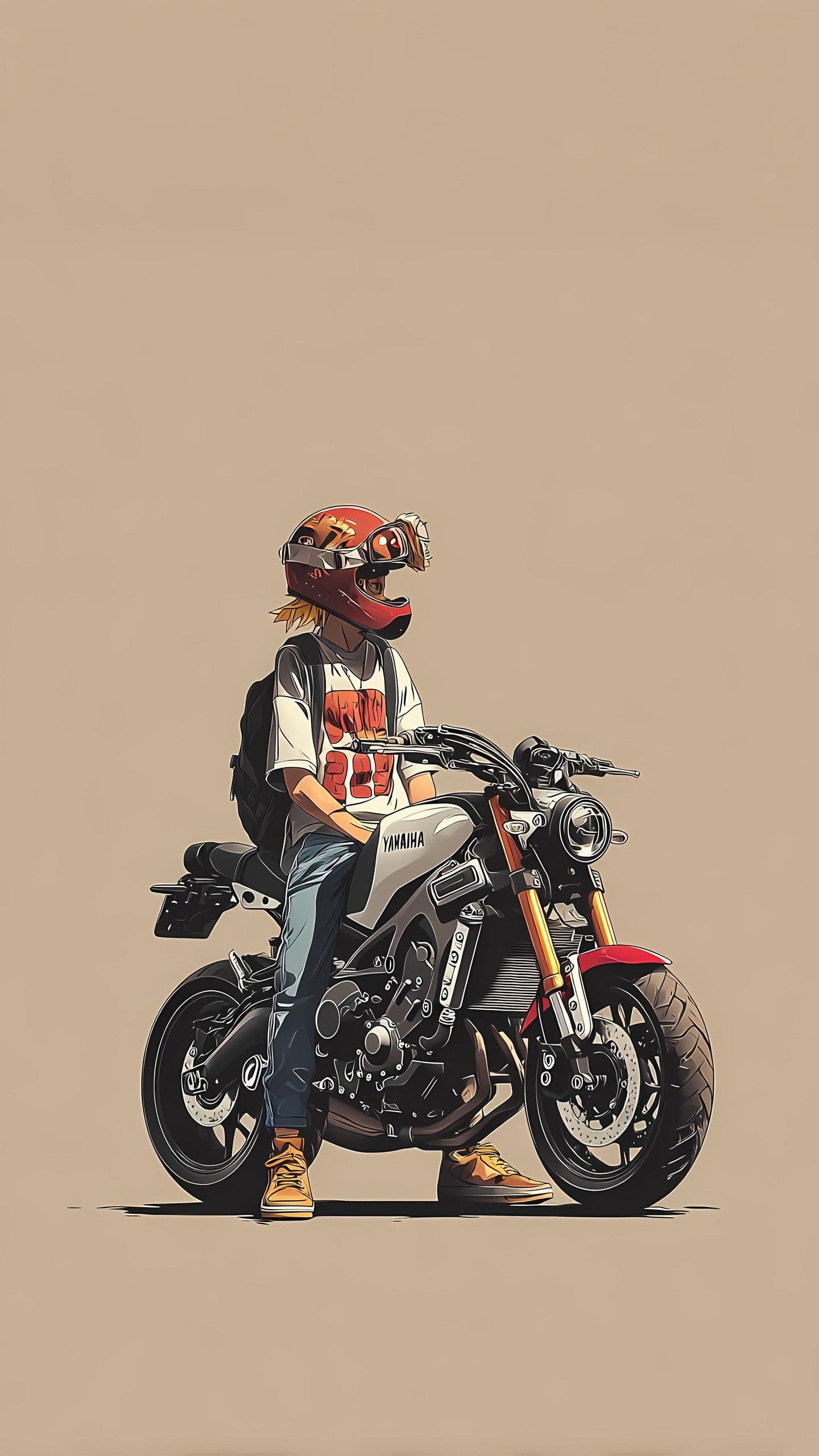 Anime Biker on Yamaha Motorcycle Art
