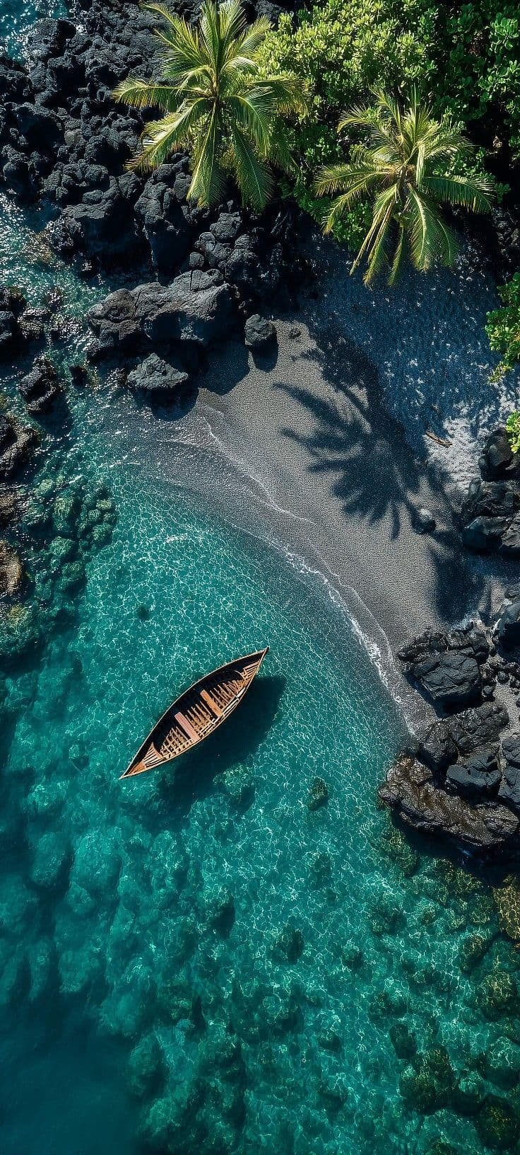 Tropical Beach Cove with Boat Aerial View