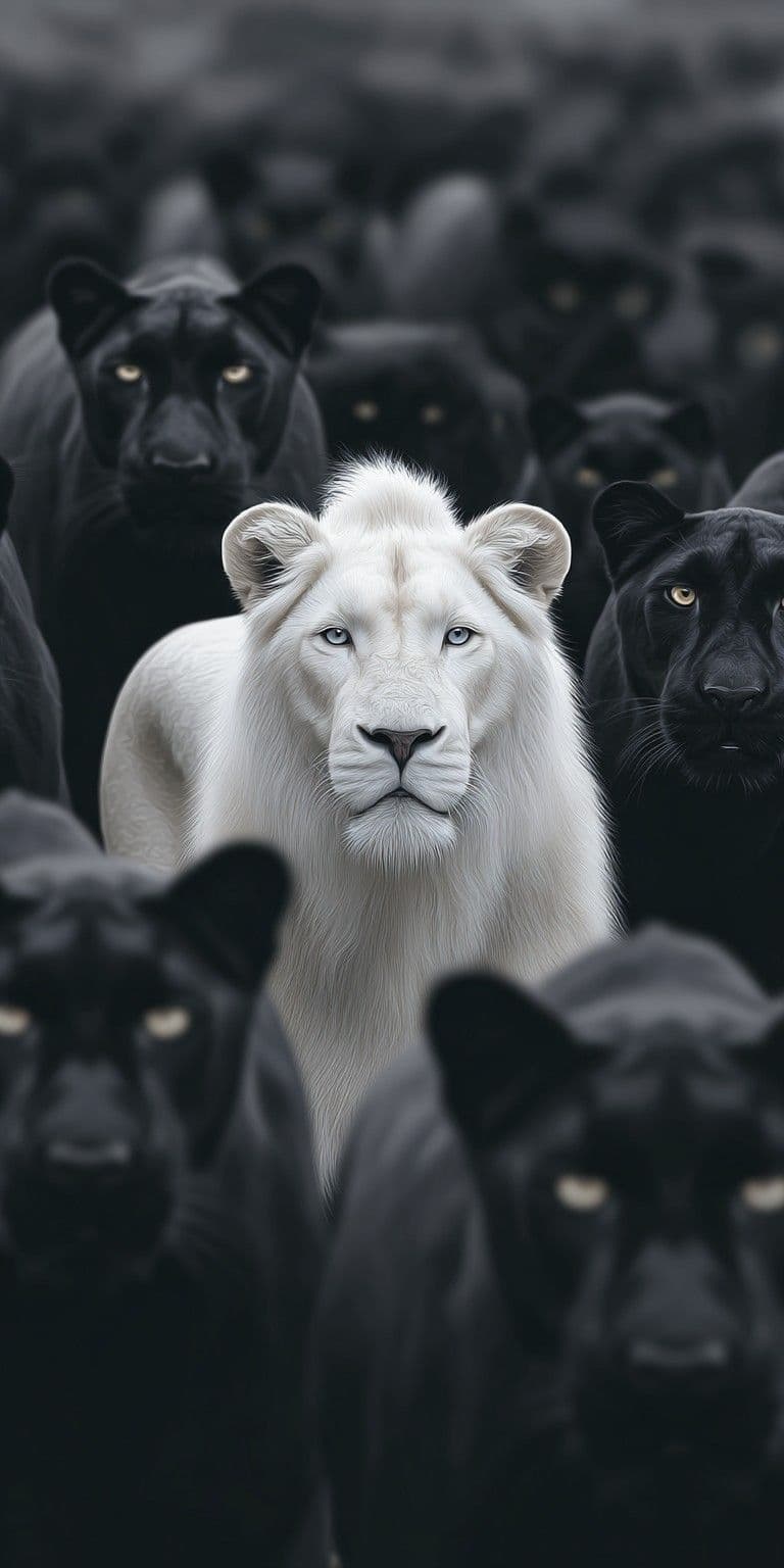 White Lioness Among Black Panthers Wildlife