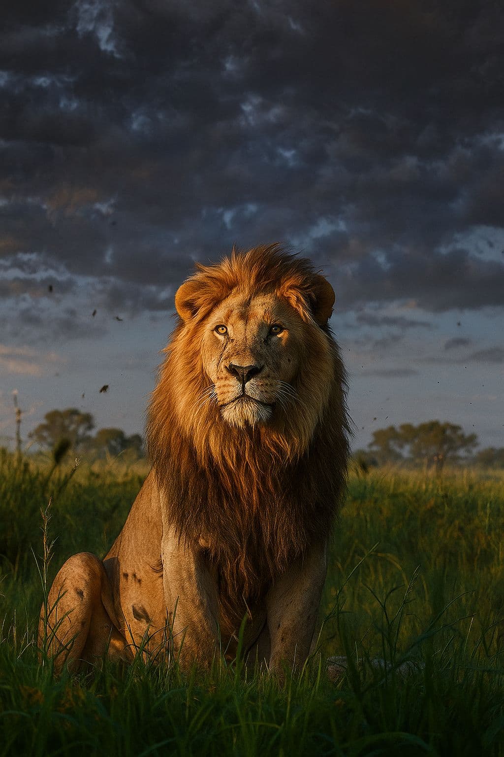 Majestic Lion Portrait in Golden Grassland