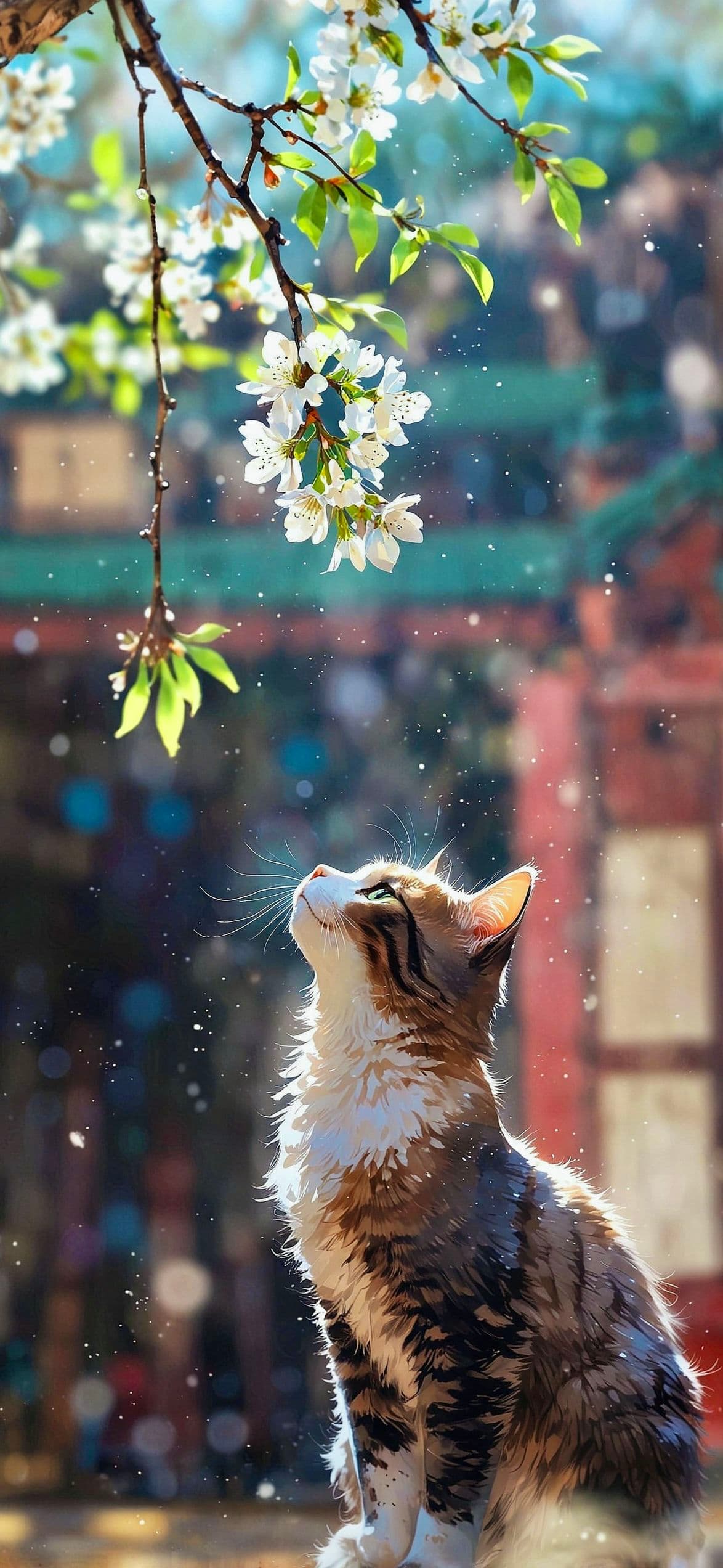 Cat Gazing at Spring Blossoms