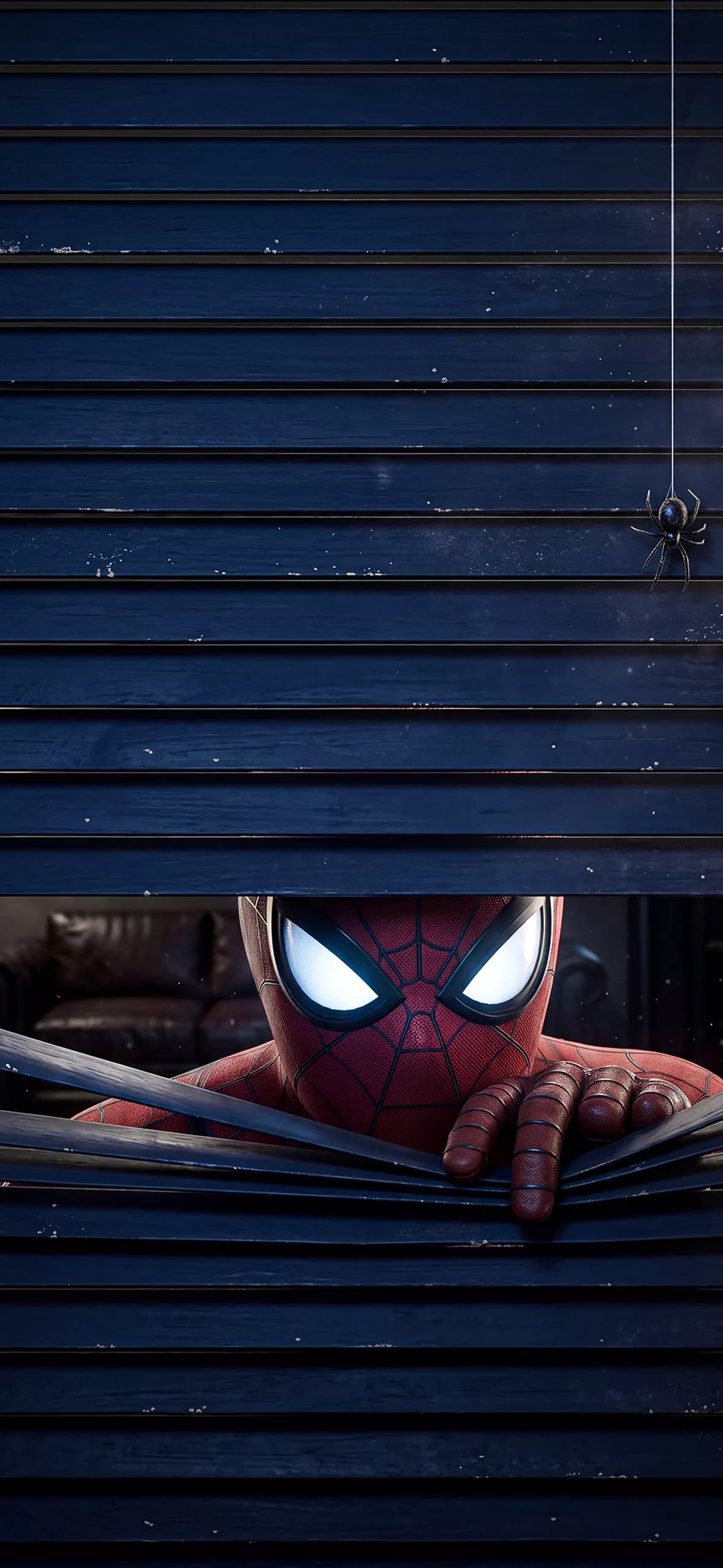 Spider-Man Peeking Through Blue Wooden Slats