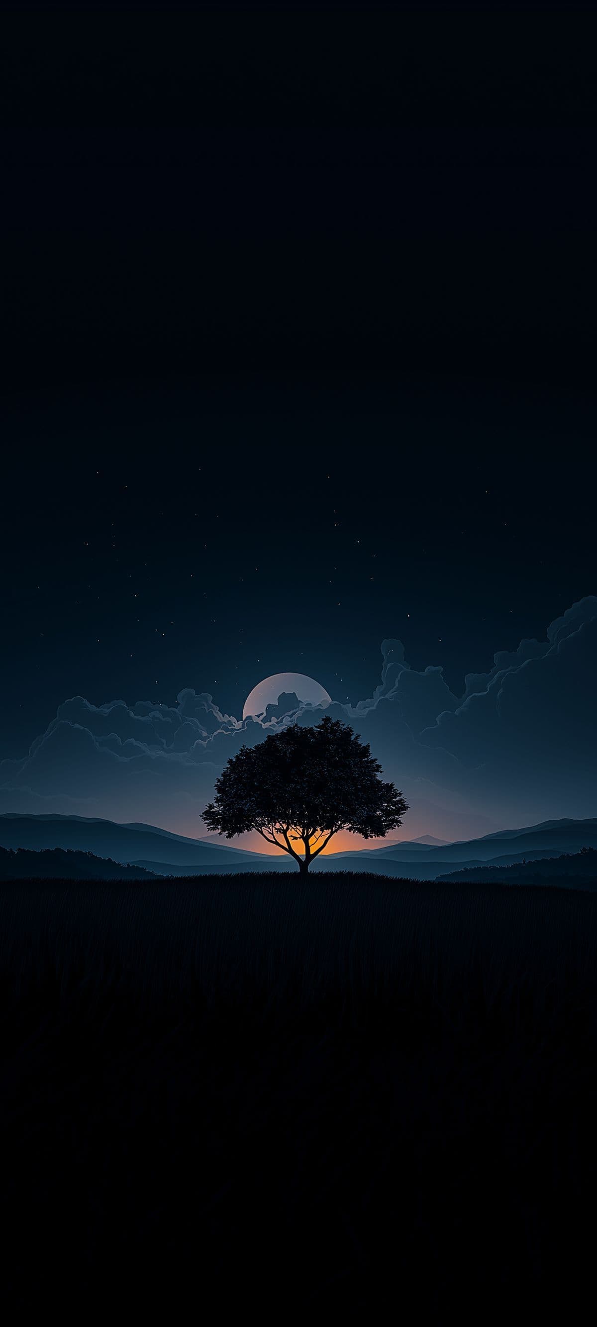 Moonlit Tree Under Stars Night Landscape