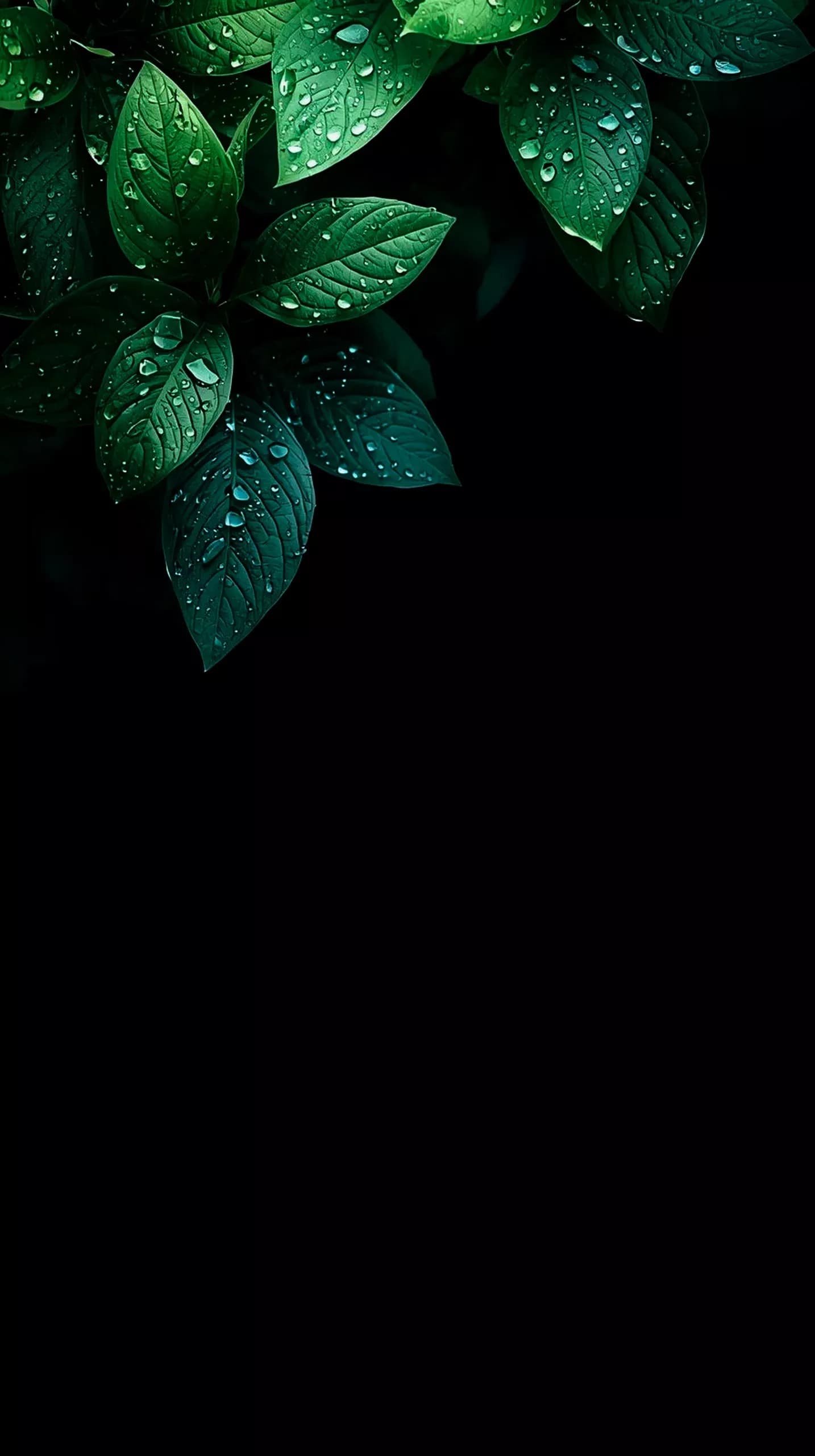 Fresh Green Leaves with Raindrops