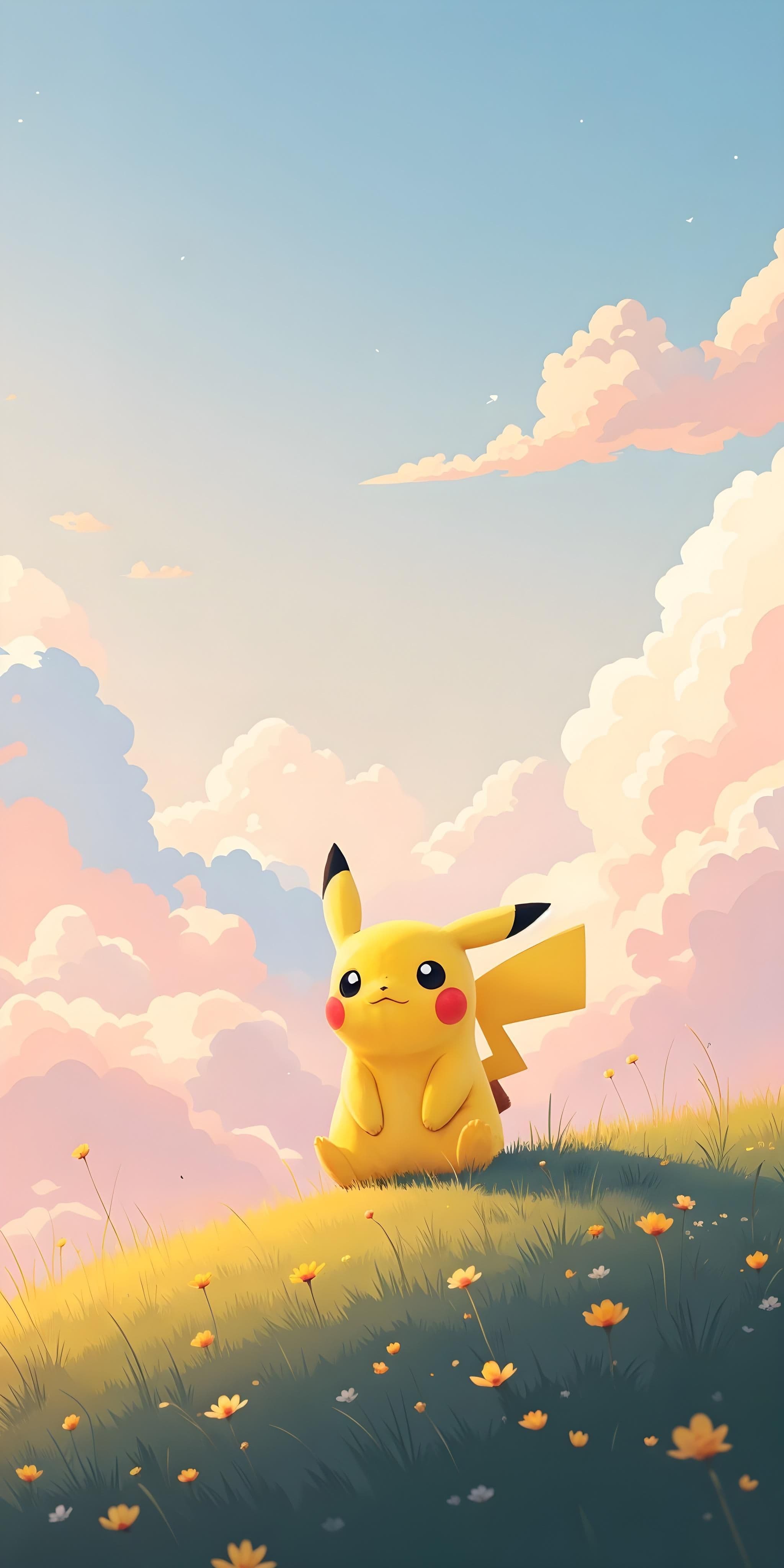 Pikachu in Clouds - Dreamy Sky Wallpaper