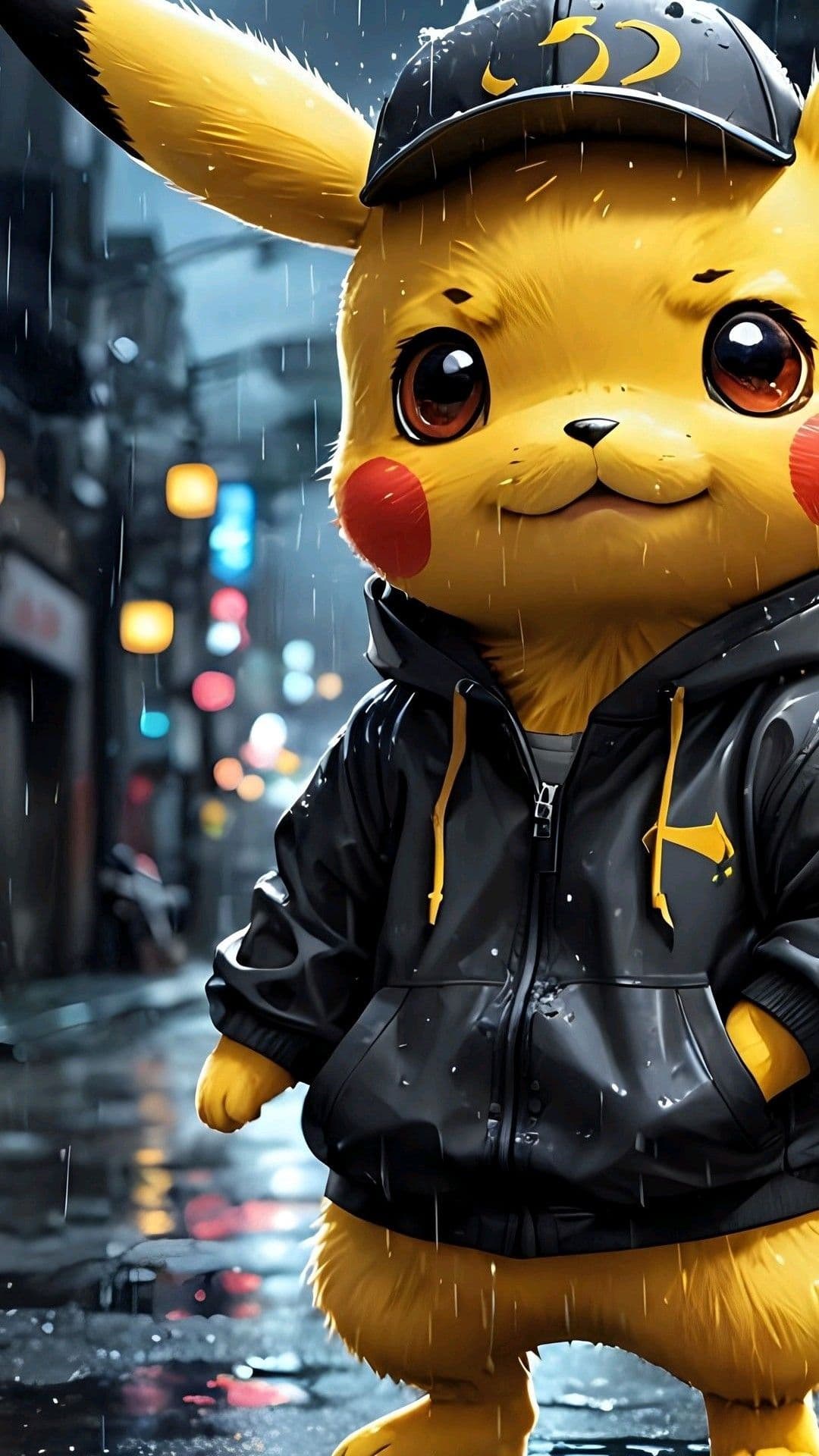 Pikachu in Rain - Urban Pokemon Anime Art