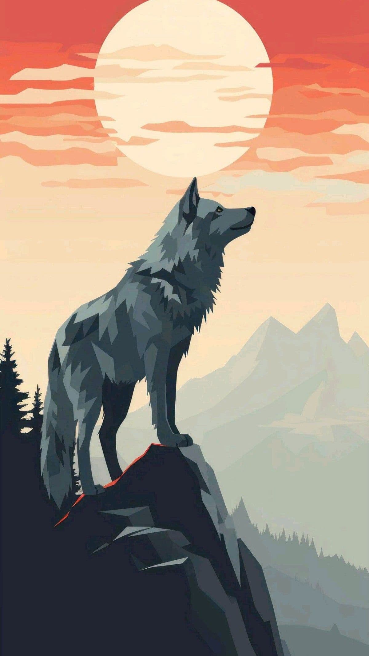 Wolf Howling at Moon - Mountain Sunset Art