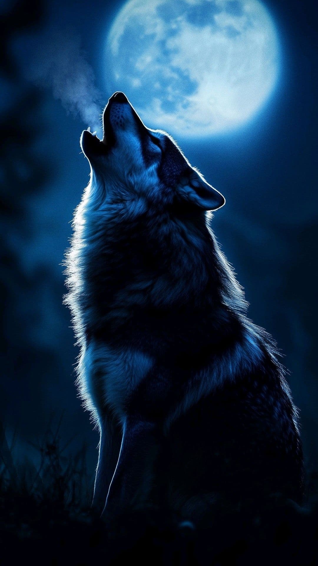 Wolf Howling at Full Moon Night