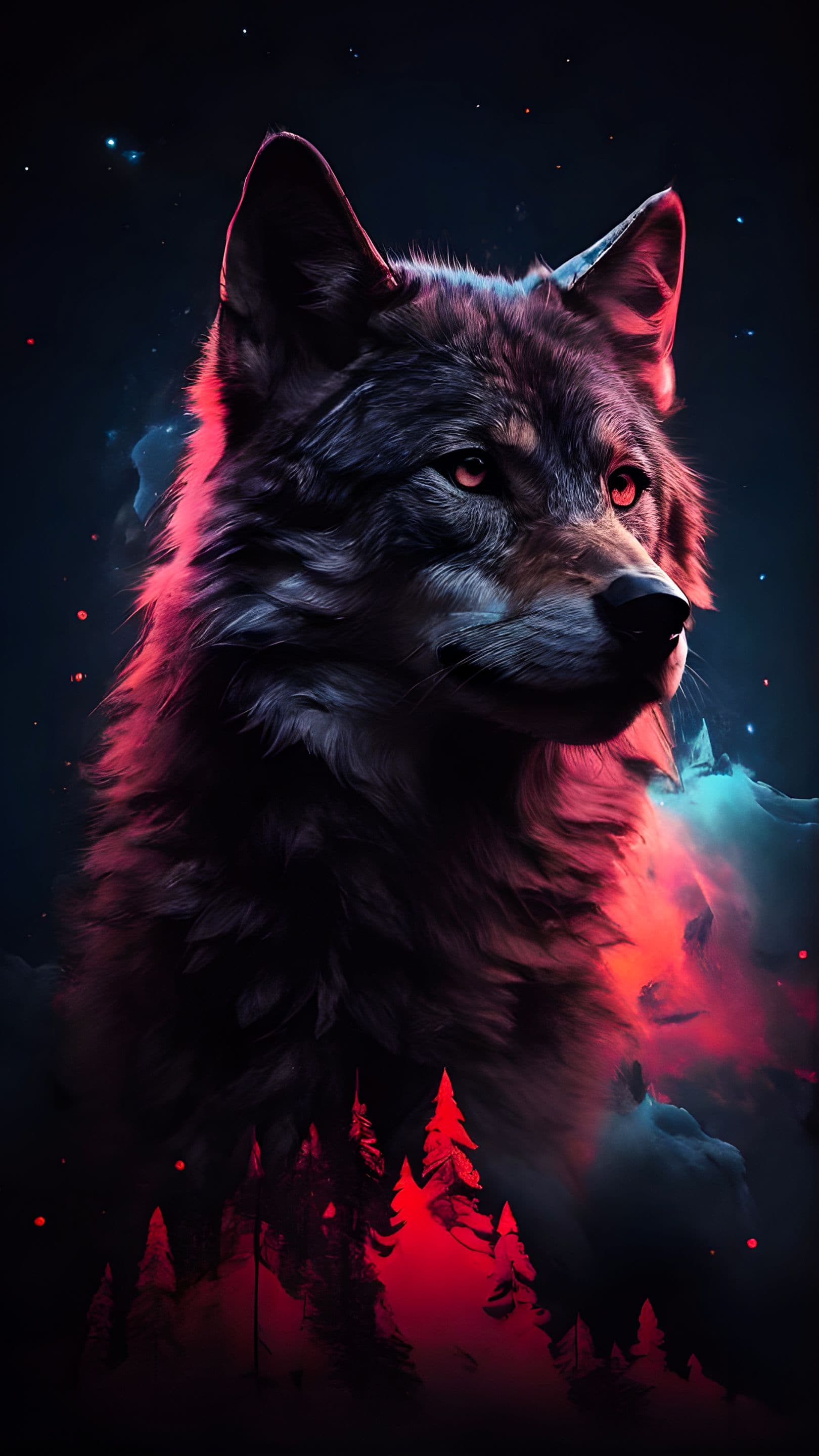 Neon Wolf Portrait Dark Fantasy Art