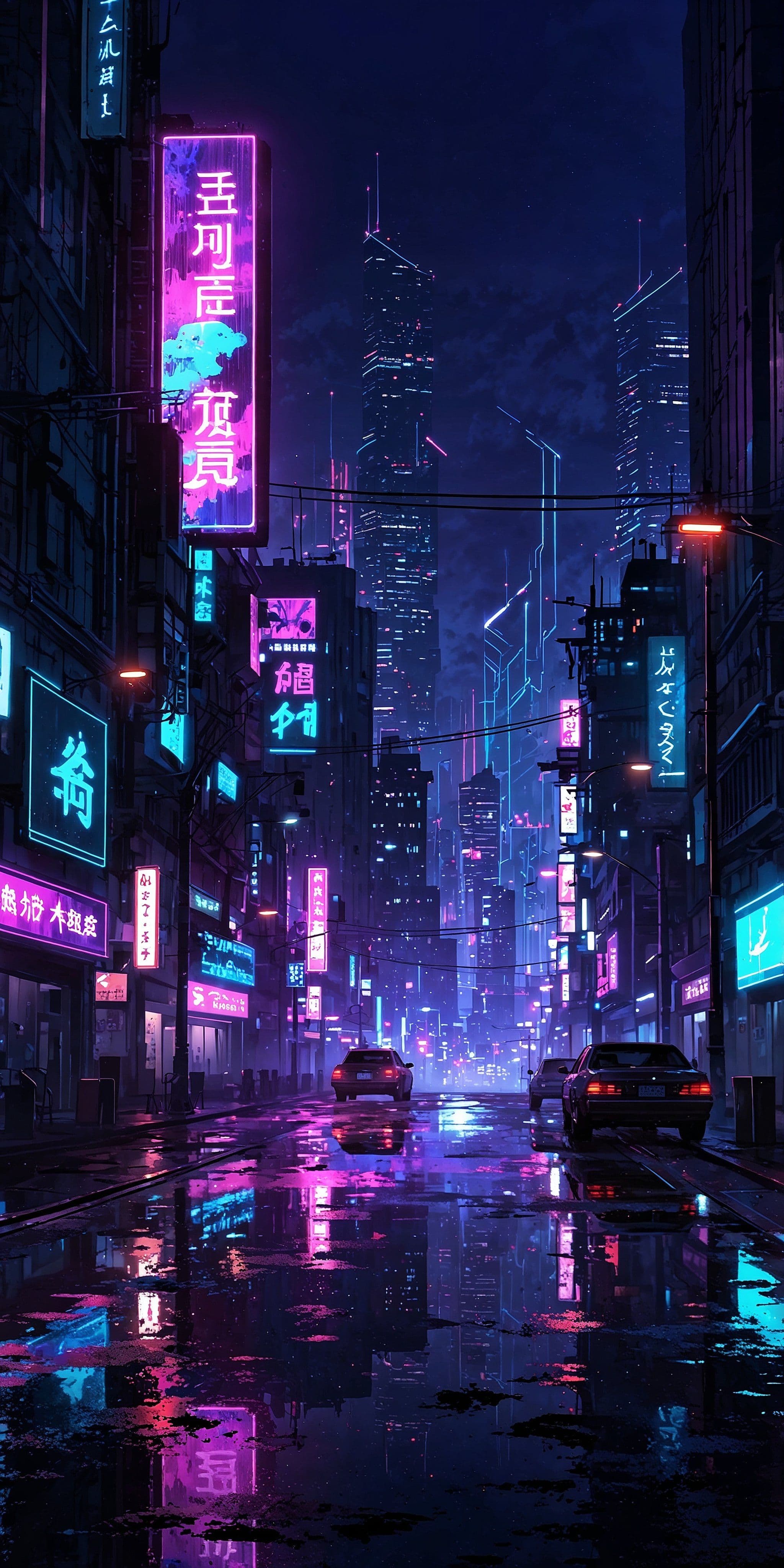Neon Cyberpunk City Street at Night