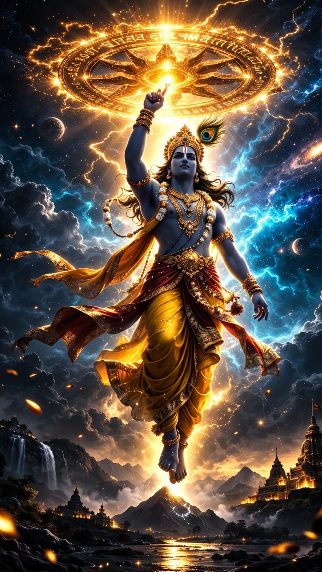 Divine Krishna Cosmic Energy Celestial Wallpaper