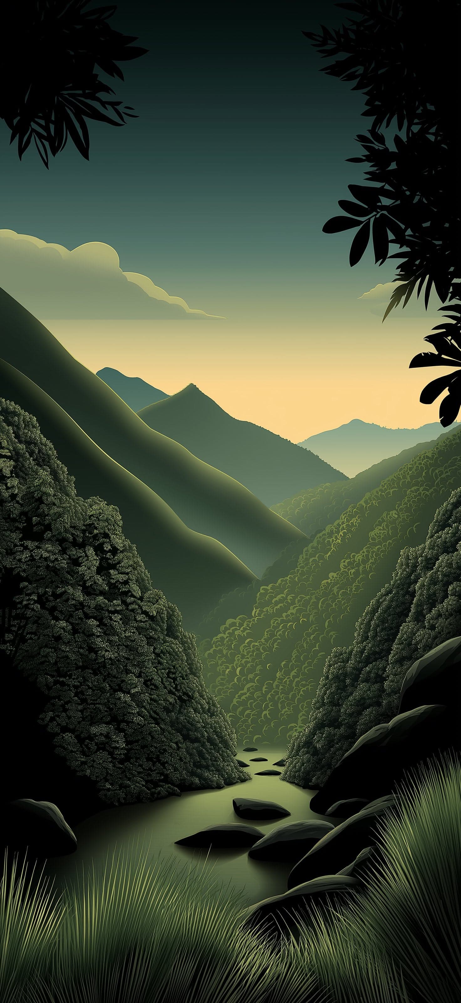 Serene Mountain Valley at Sunset