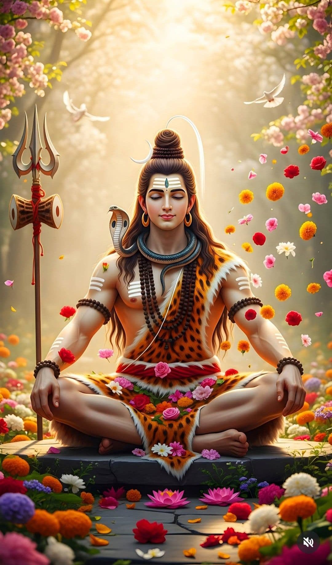 Lord Shiva Meditating with Flowers