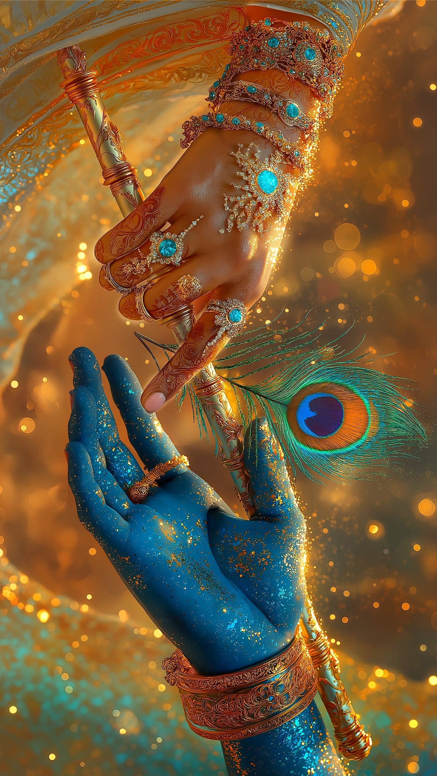 Radha Krishna Hands with Golden Flute