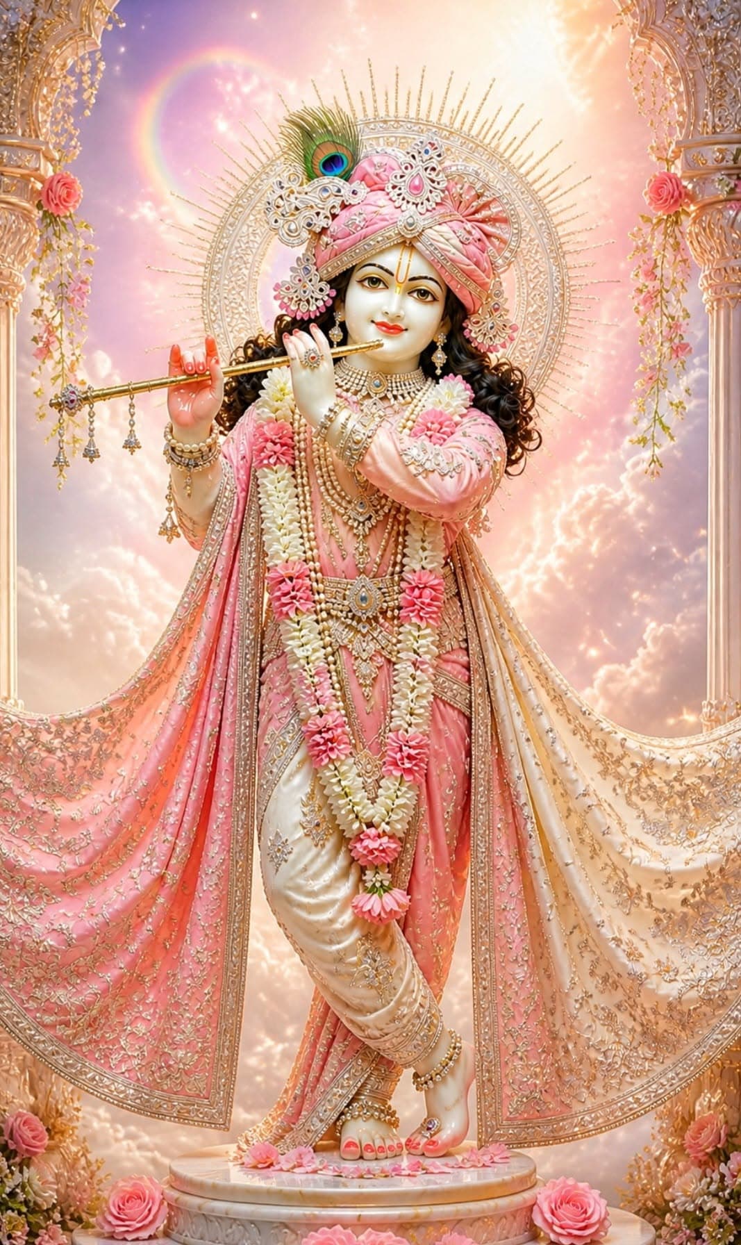 Lord Krishna Playing Flute in Pink