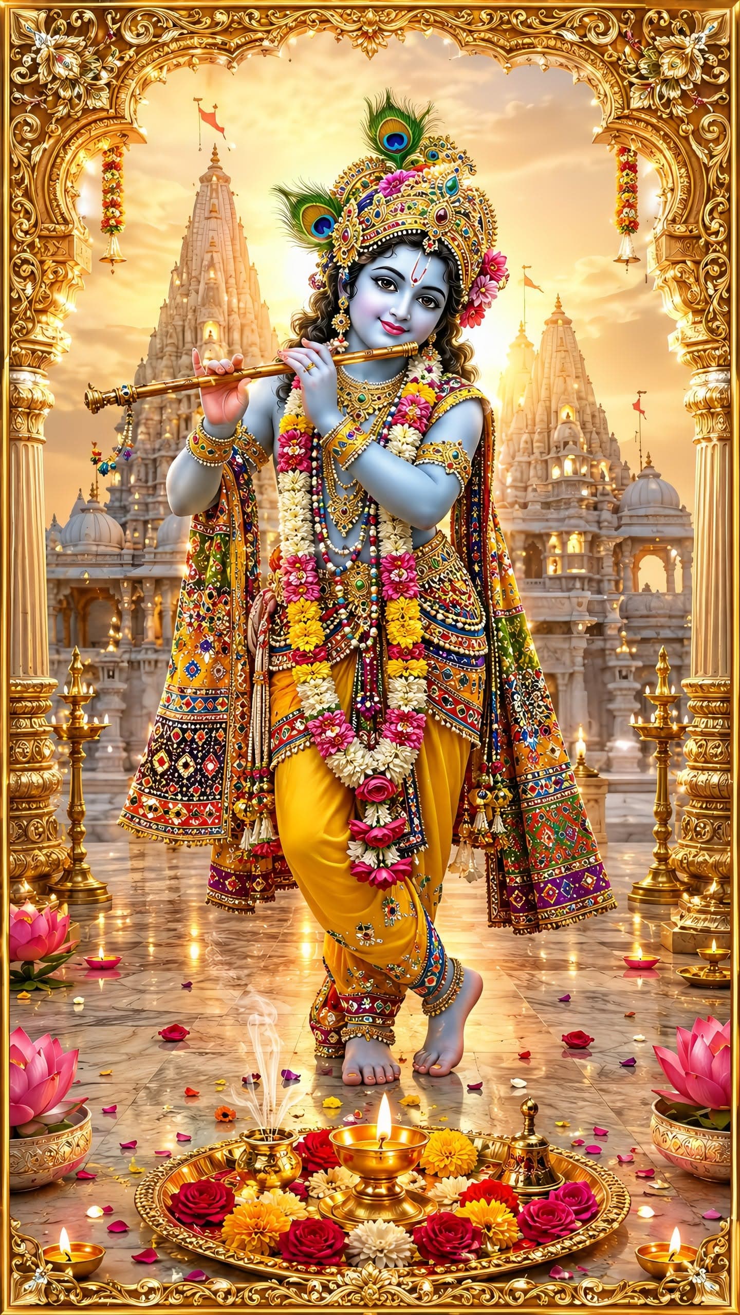 Lord Krishna Playing Flute in Temple