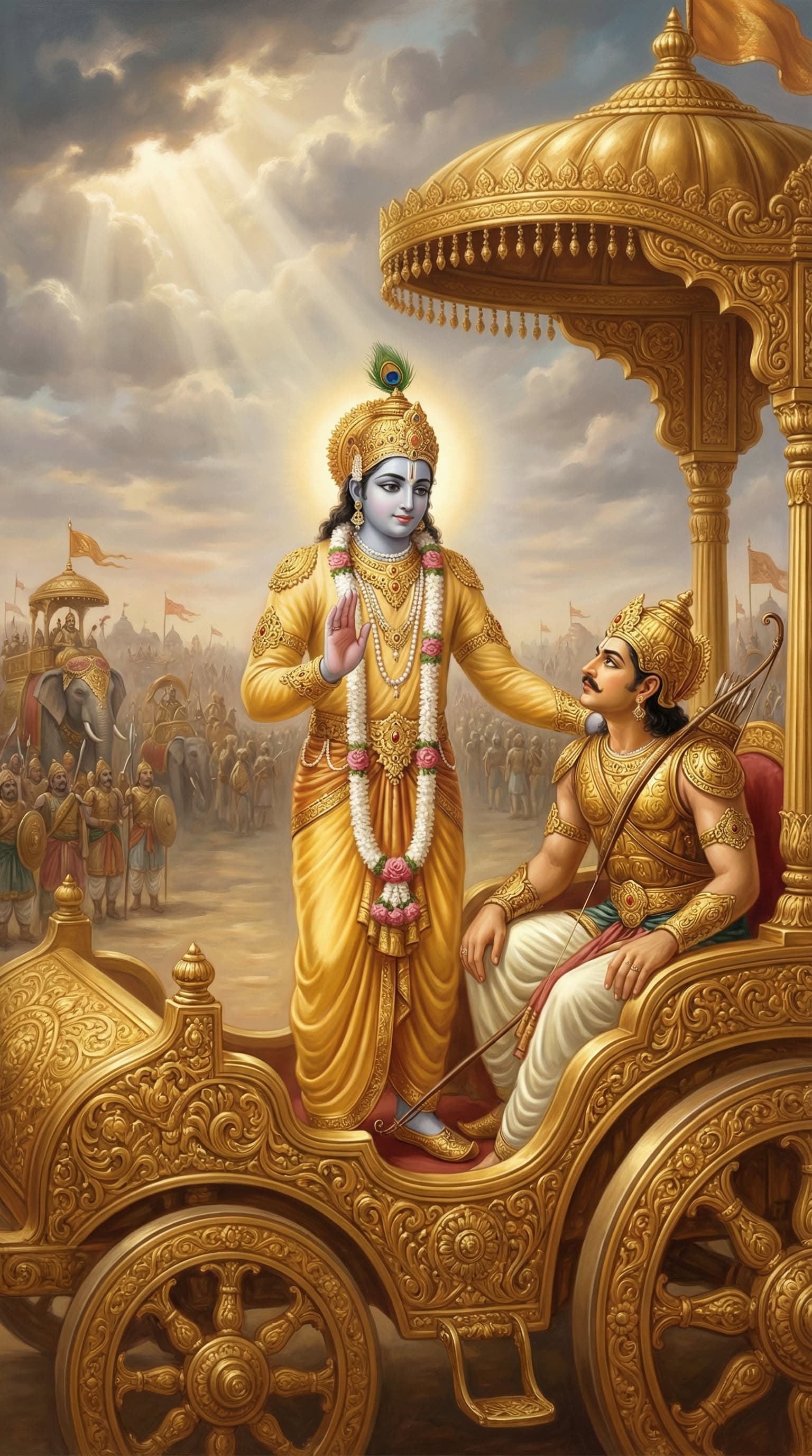Lord Krishna and Arjuna Golden Chariot