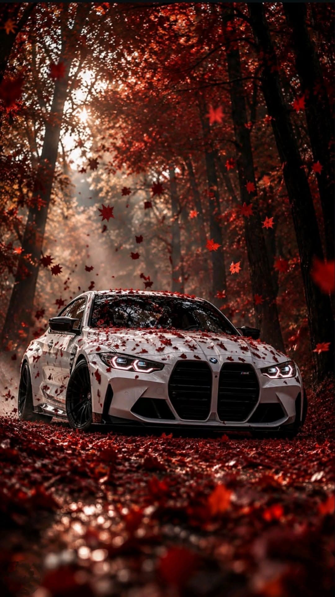 White BMW in Autumn Forest
