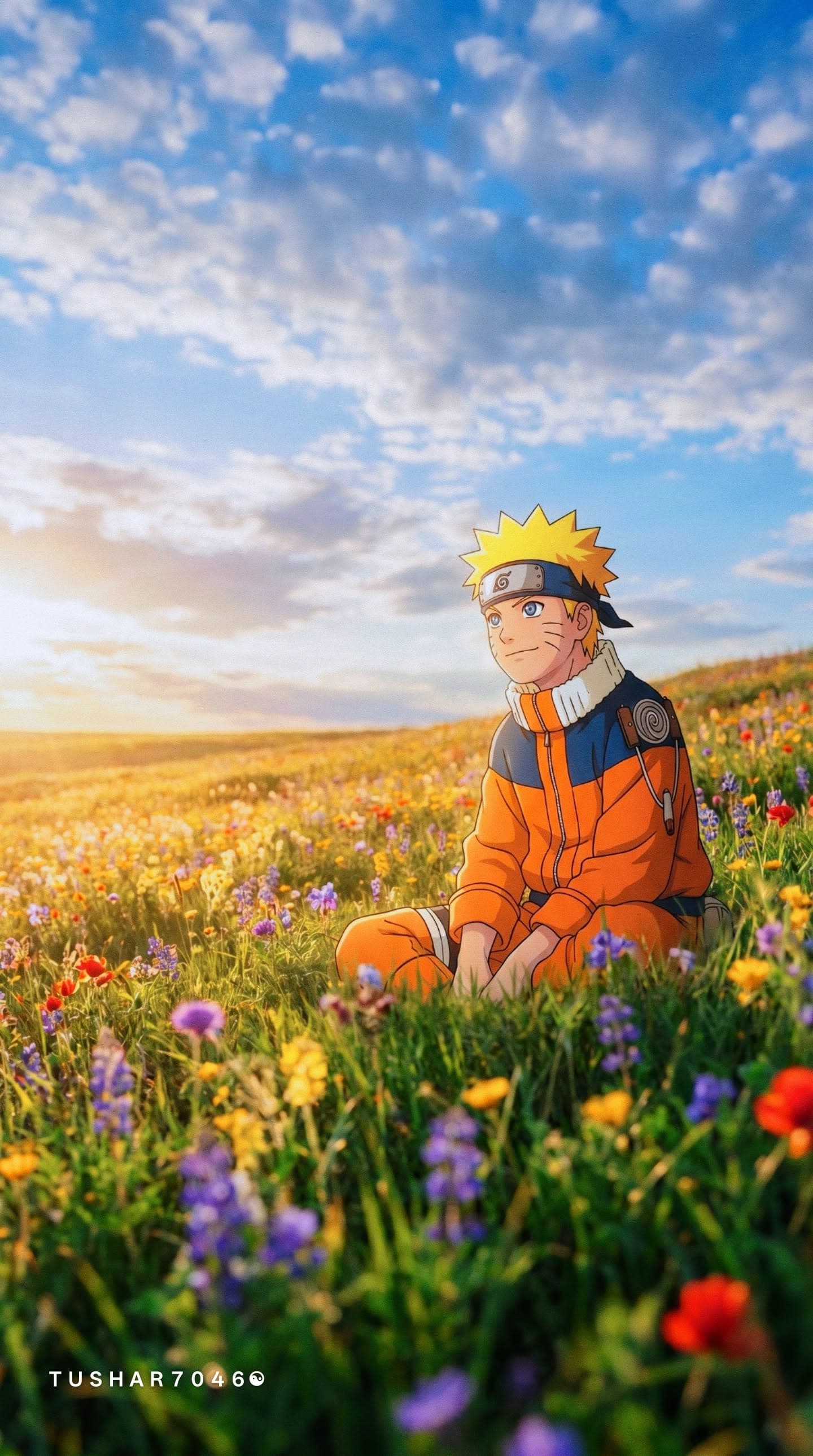 Naruto Sitting in Flower Field