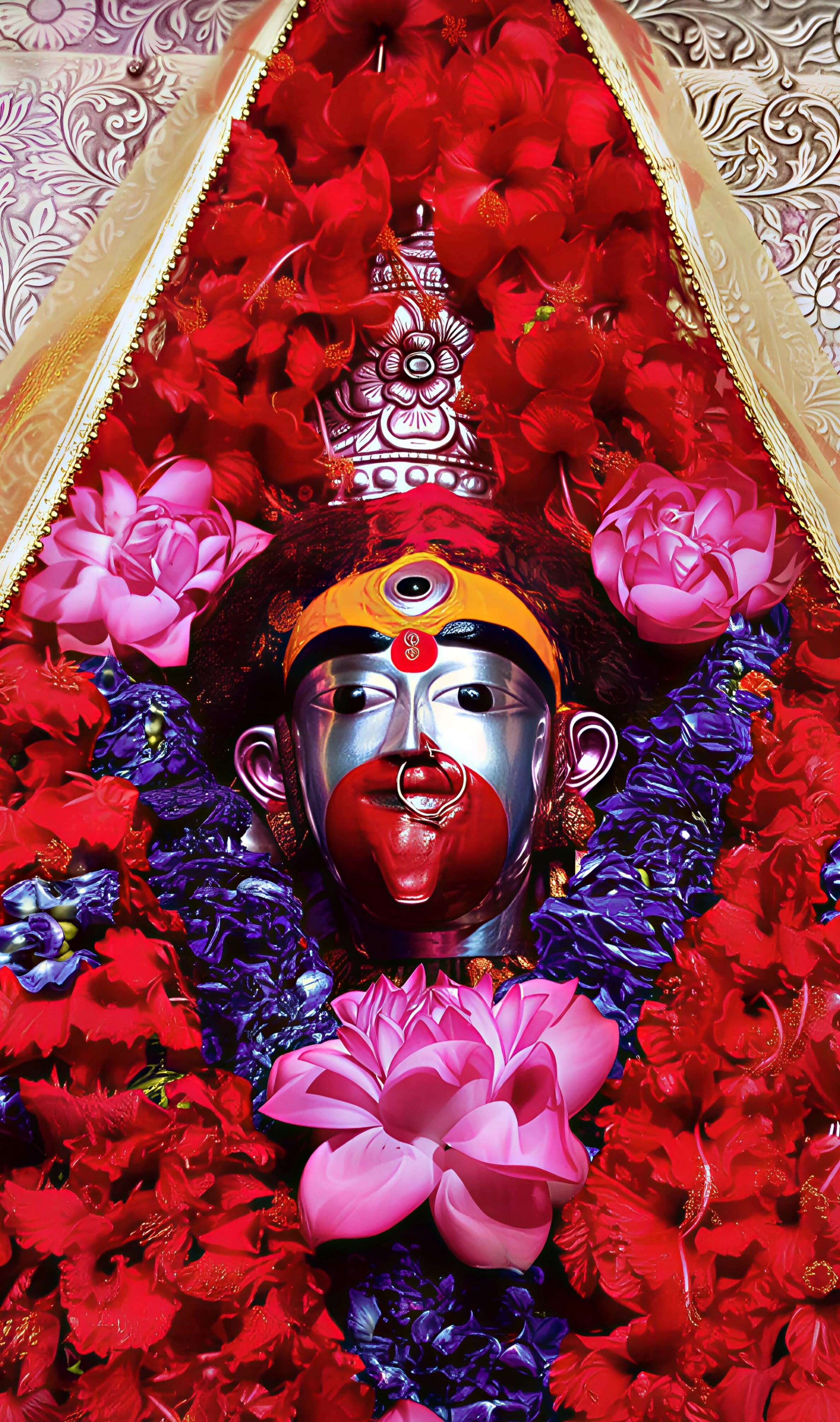 Goddess Kali Idol With Red Flowers