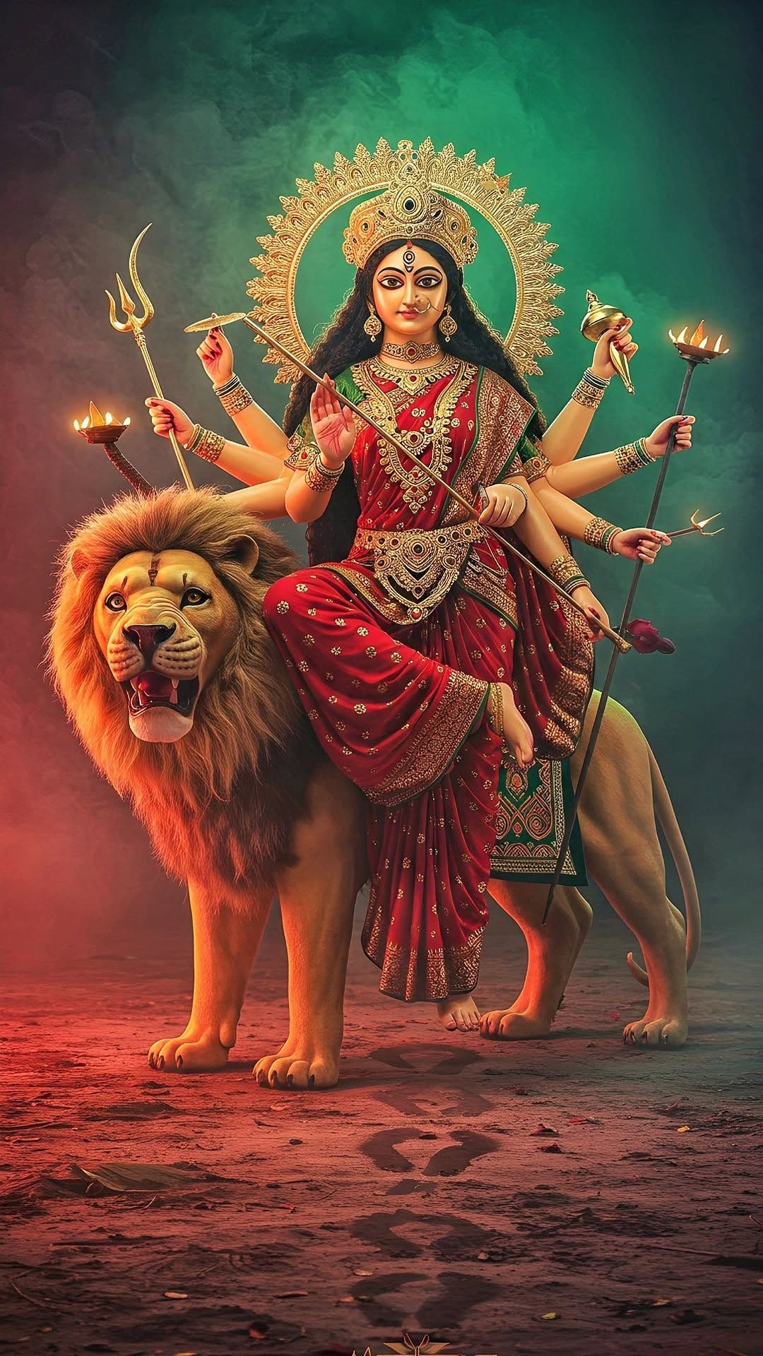 Goddess Durga Sitting On Lion
