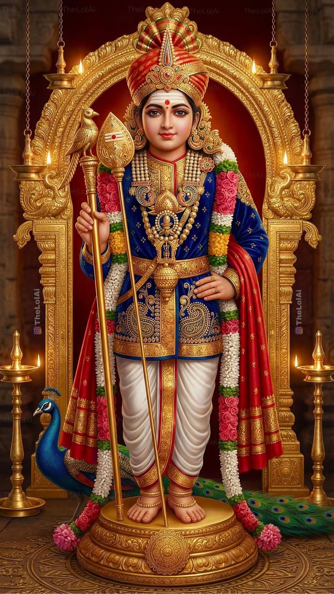 Lord Murugan Standing with Vel