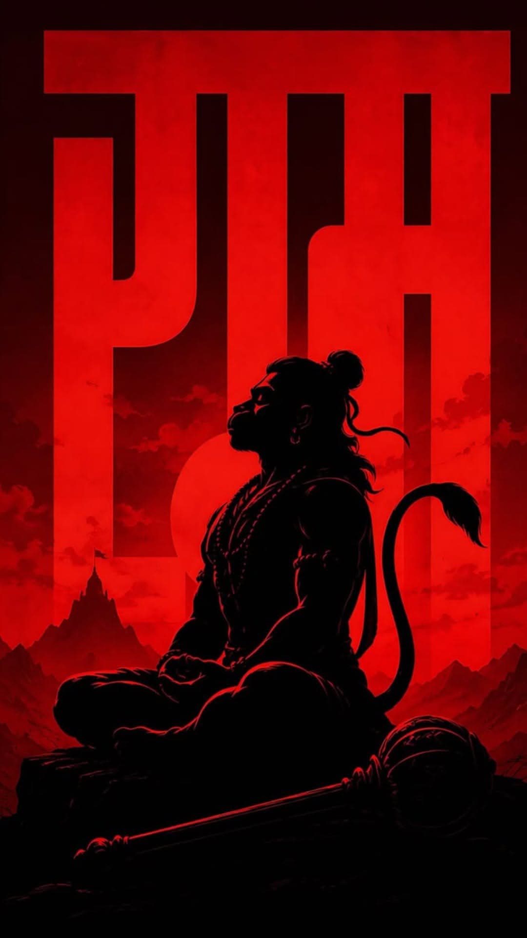 Lord Hanuman Meditating Red Art