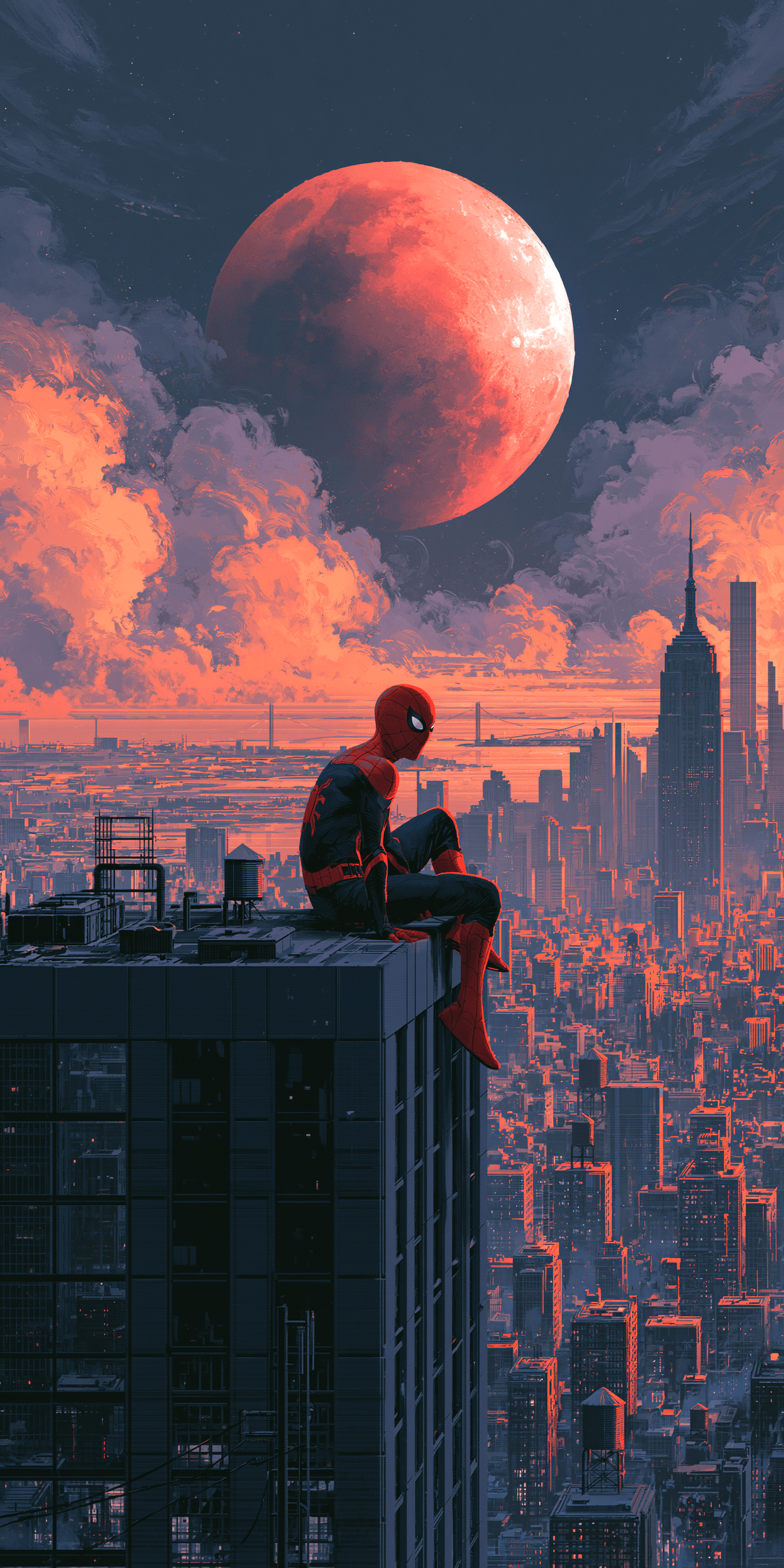 Spider-Man Rooftop Red Moon View