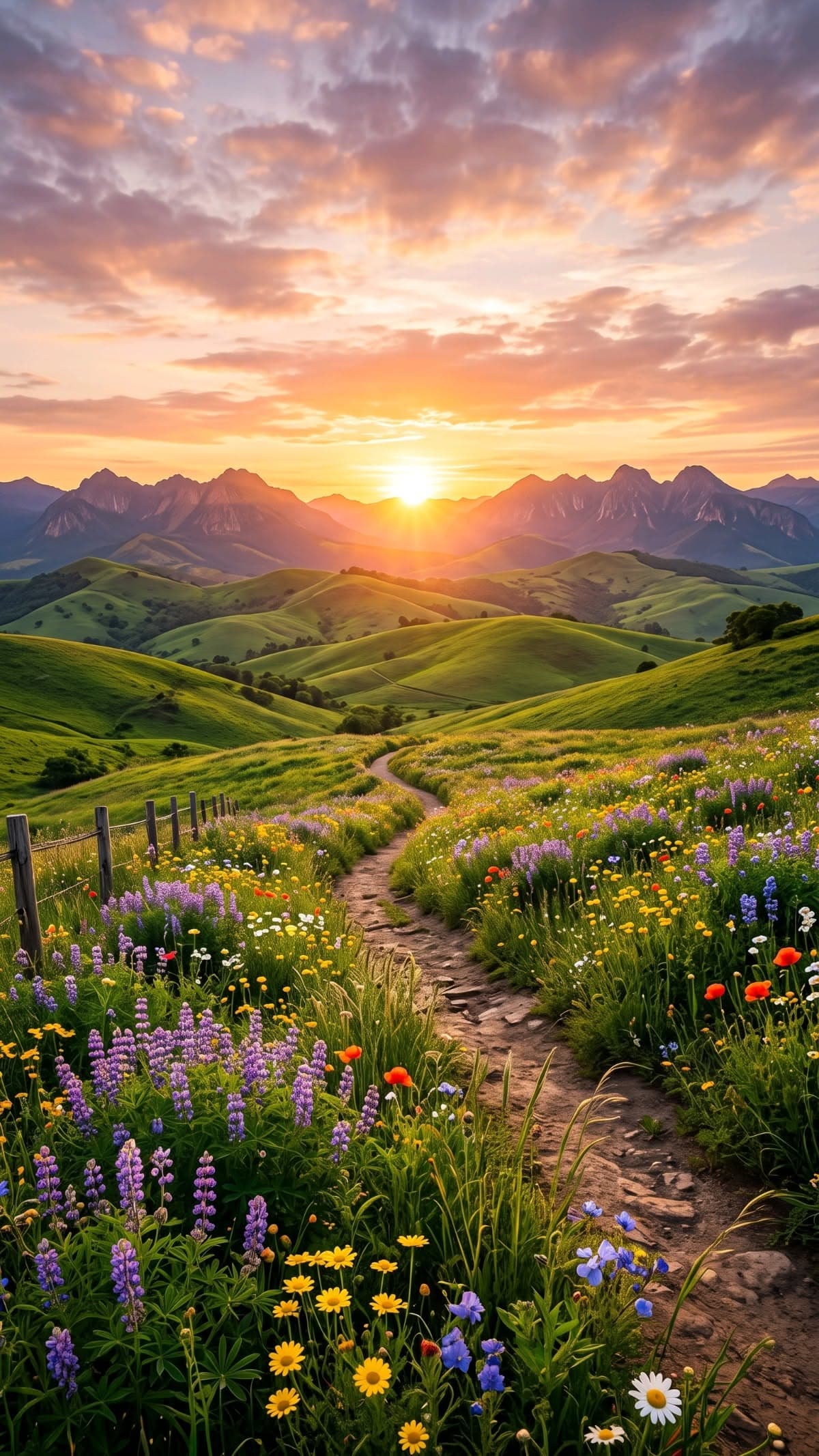 Wildflower Trail in Hills at Sunset