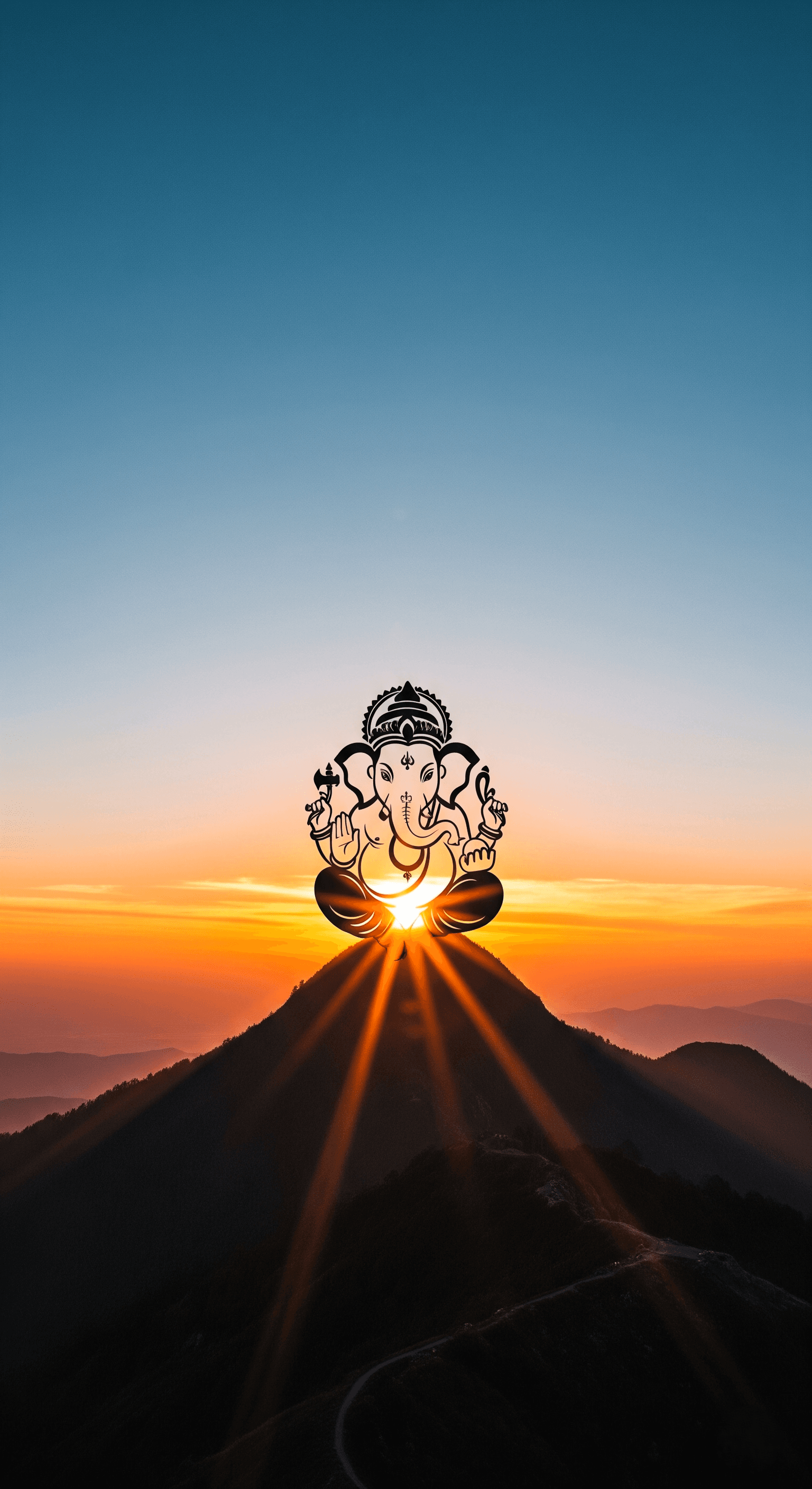 Lord Ganesha Sunset Mountain Art