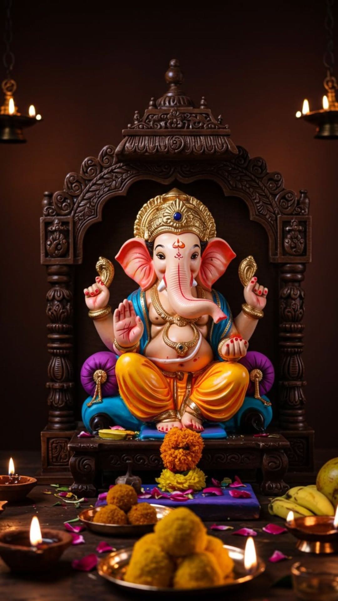 Lord Ganesha Idol with Diyas
