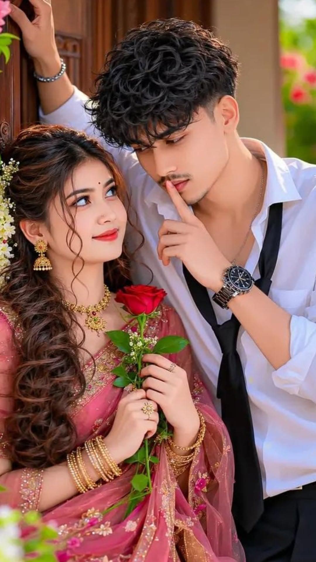 Romantic Indian Couple with Rose
