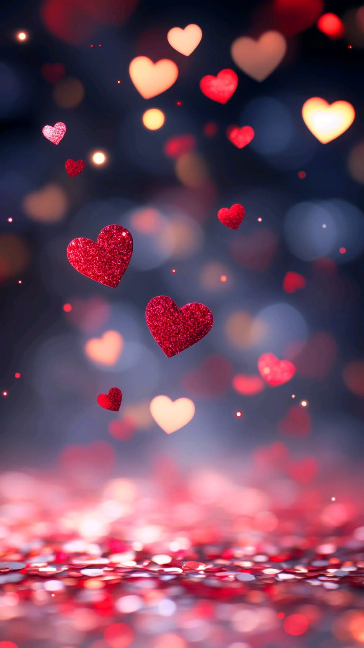 Red Hearts with Bokeh Lights
