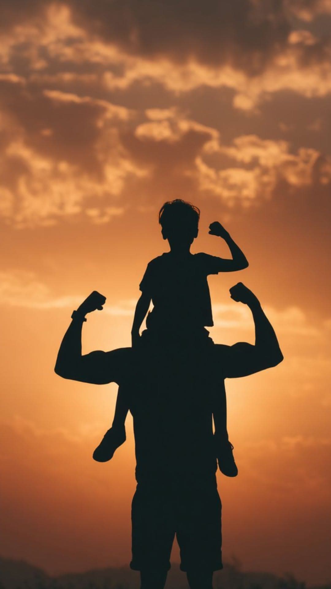 Father and Son Flexing at Sunset