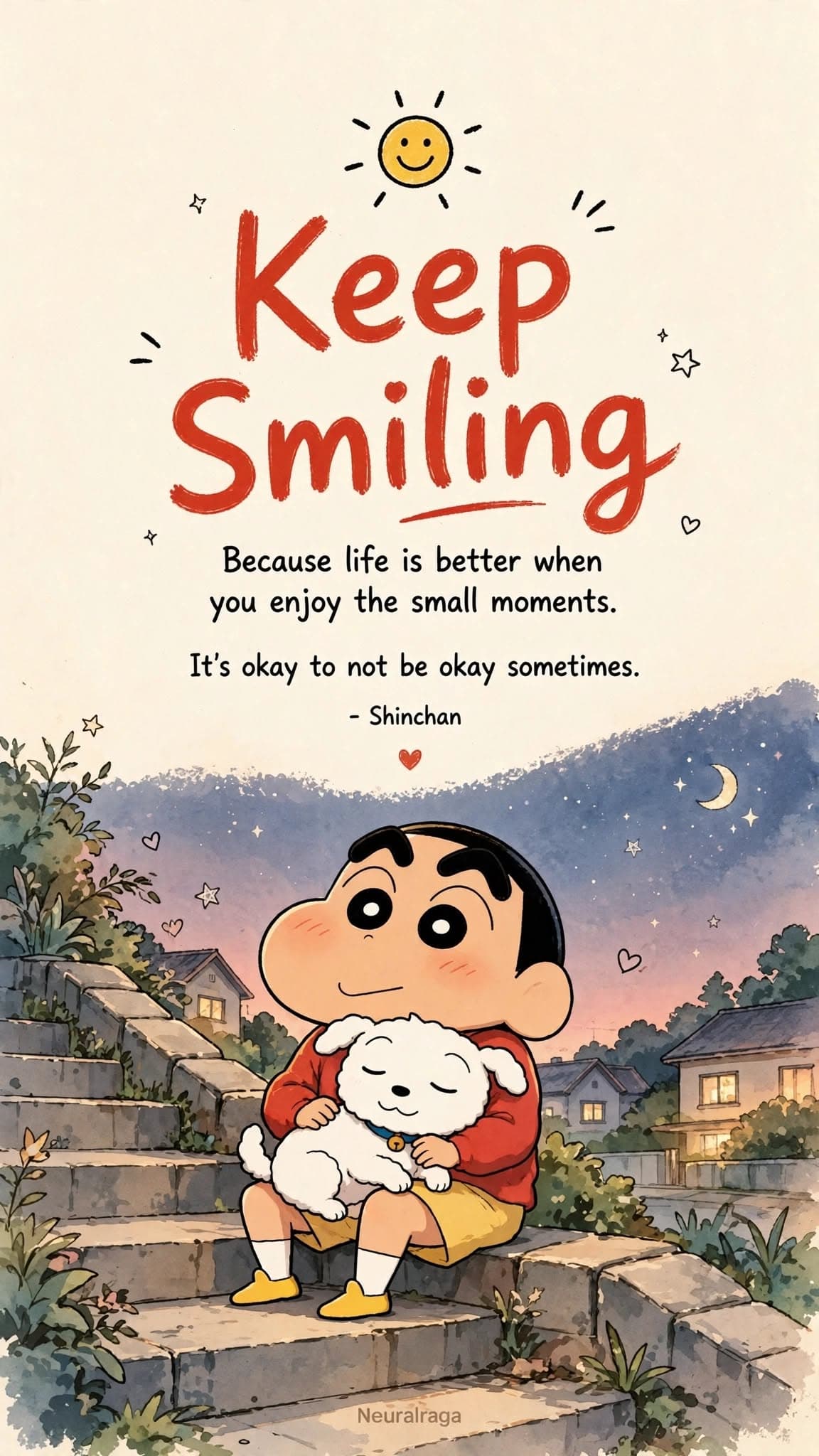 Shinchan Hugging Shiro Keep Smiling