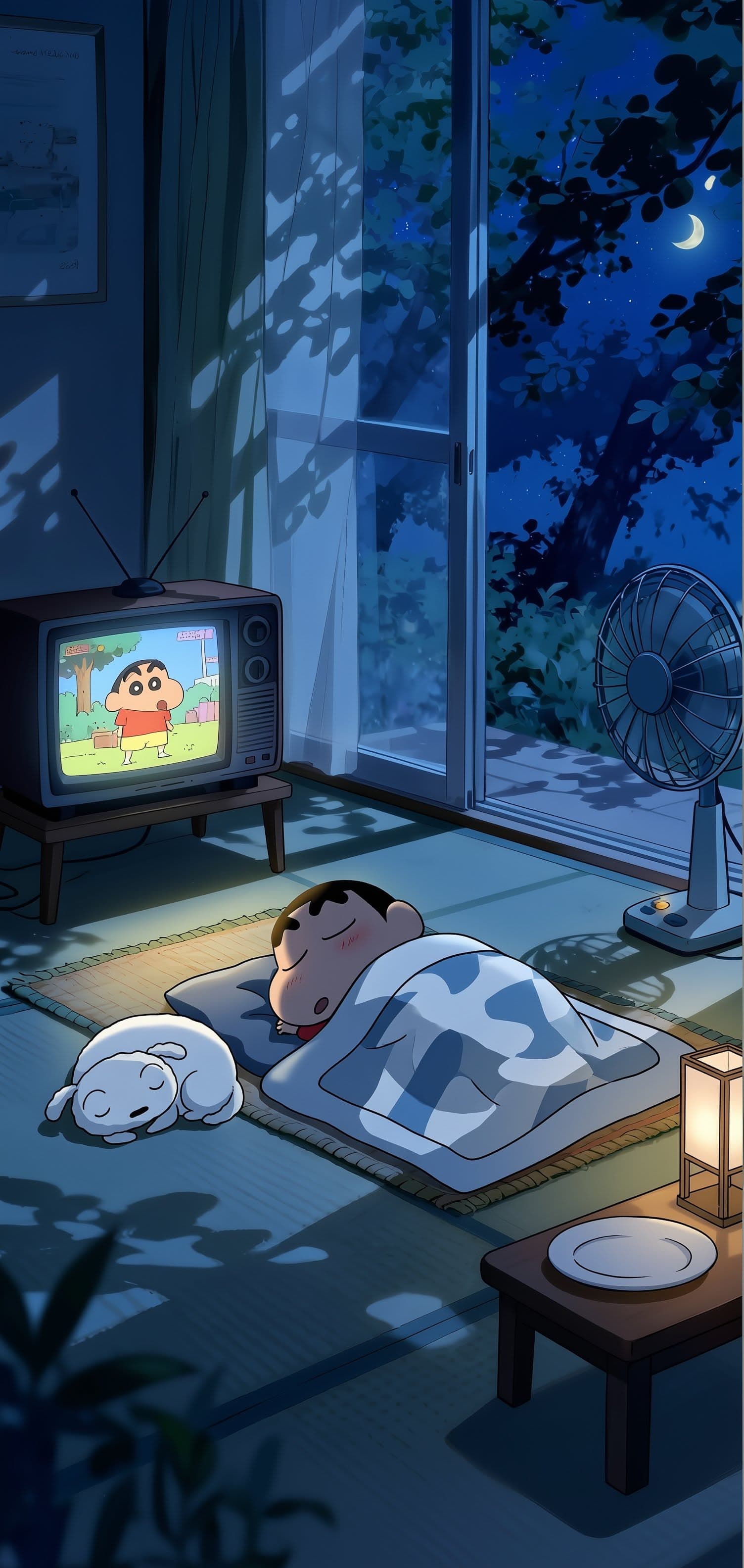 Shin-chan Sleeping in Room at Night