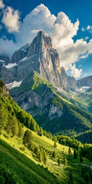 Majestic Alpine Mountain Peak and Green Valley