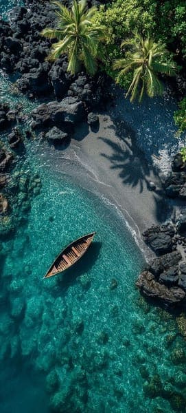 Tropical Beach Cove with Boat Aerial View