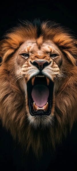Fierce Lion Roaring Portrait Dark Background