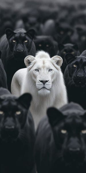 White Lioness Among Black Panthers Wildlife