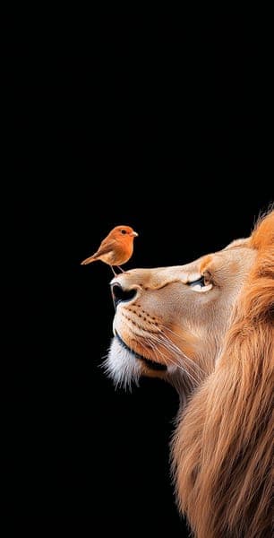Curious Cat and Robin Bird Friendship Portrait