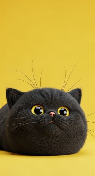 Cute Black Cat with Yellow Eyes Portrait