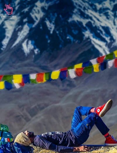 Mountain Adventure Relaxation with Prayer Flags