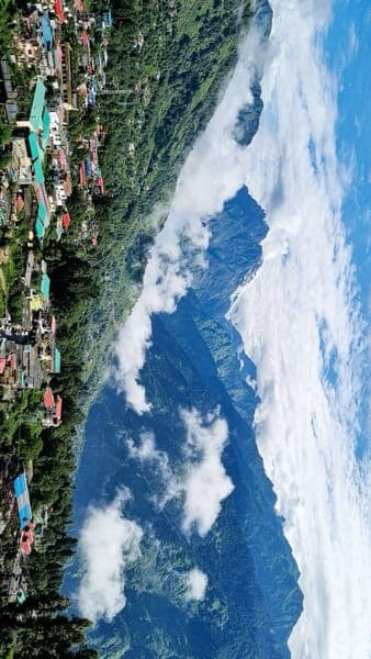 Alpine Valley Mountain Landscape with Forest Clouds