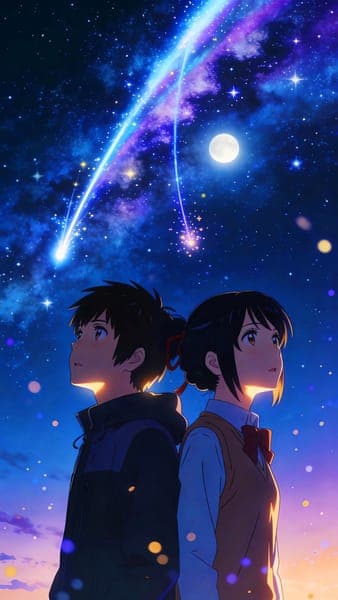 Anime Characters Under Starry Night Sky