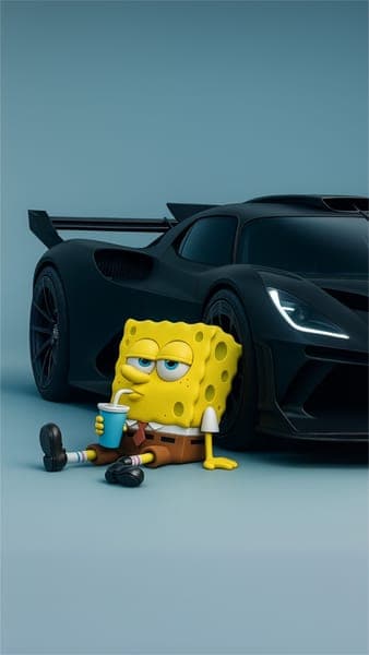 SpongeBob with Black Sports Car - Cartoon Wallpaper