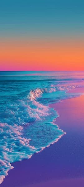 Vibrant Sunset Beach Waves Digital Art