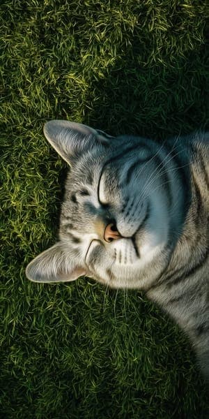 Peaceful Cat Resting on Green Grass