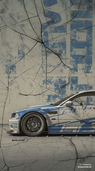 Blue BMW M3 Sports Car Artistic Wall Design